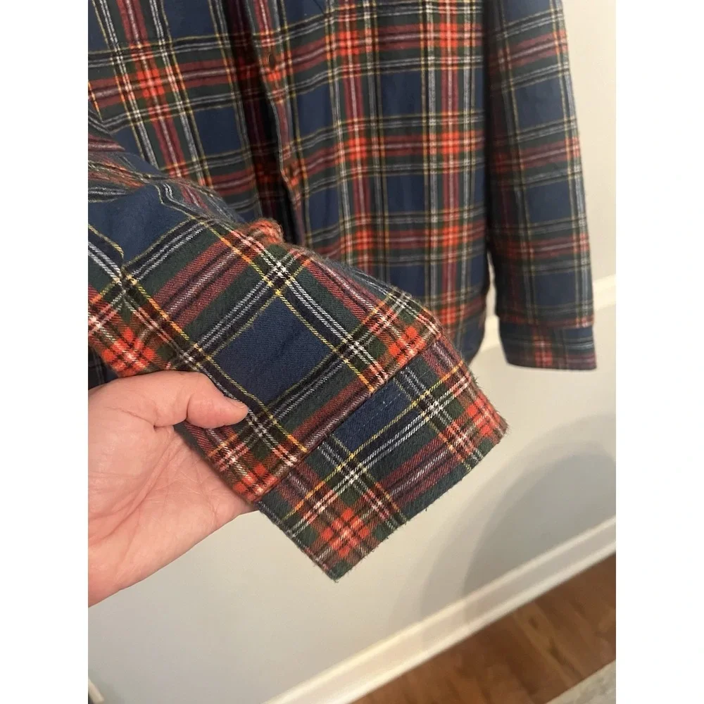 L.L. Bean Shacket Men's Large Multicolor Plaid Sherpa Blue Red Military‎ Jacket - Picture 3 of 11